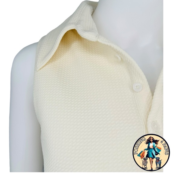 Camila Coelho Ivory Beja Waffle Tennis Prep Collared Preppy Crop Top XXS - Picture 8 of 11